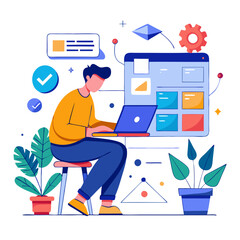 Web developer working on layout design and website creation in an engaging digital environment