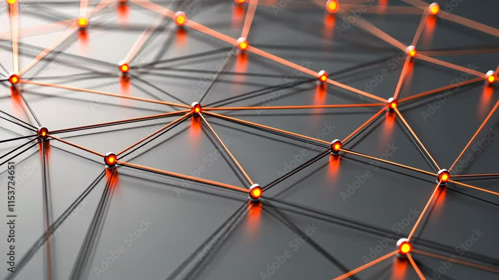 Poster glowing red nodes and network connections abstract technology on dark