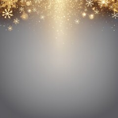 Christmas and New Year banner with shimmering gold snowflakes and glowing bokeh lights. Festive web, print design projects, copy space, mockup, web banners, holiday cards, seasonal advertisements.