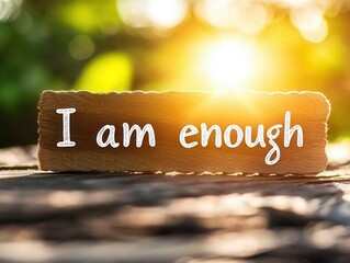 Inspiring message of self-acceptance nature setting motivational quote soft lighting close-up view personal growth