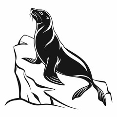 Weddell Seal vector silhouette black design white background