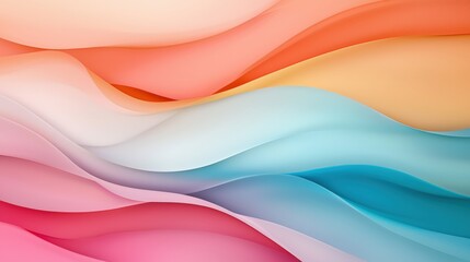 Fototapeta premium A vibrant, flowing wave pattern featuring soft gradients of pink, orange, and blue, creating a sense of tranquility and fluidity.