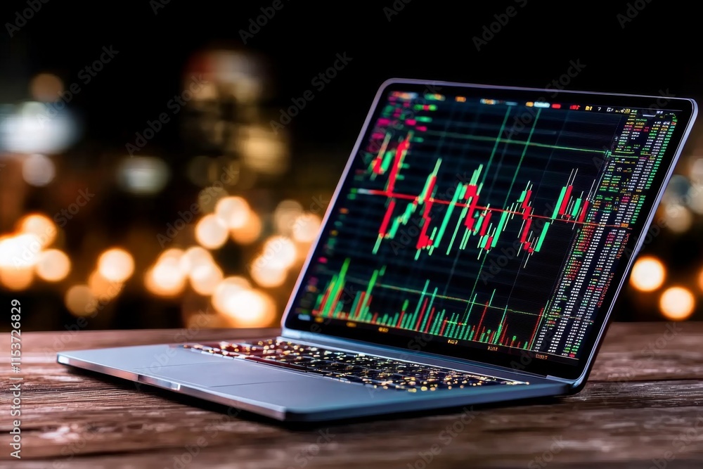 Leinwandbilder A close-up of a laptop screen showing a high-frequency trading algorithm with graphs and numbers rapidly updating