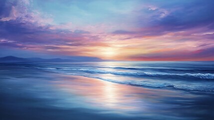 Fototapeta premium Peaceful Ocean Sunset: Serene Coastal Landscape Painting