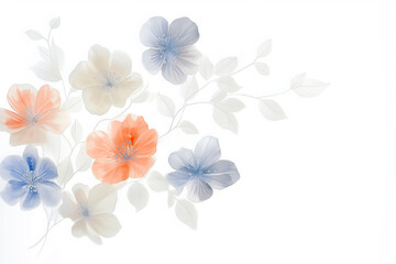 Obraz premium Elegant blue and orange watercolor floral wedding invitation featuring a gauche painting style on a soft white background, with ample copy space for engagement or party event details.