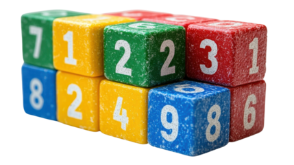 Colorful number blocks isolated on white background 