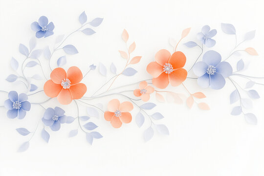 Elegant wedding invitation featuring love themed watercolor flowers in orange and blue, set against a white paper background with gauche technique, perfect for an engagement or party invite