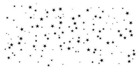 Black star of confetti. Falling stars on a white background. Illustration of flying shiny stars. Decorative element. Suitable for your design, cards, invitations, gift, vip.
