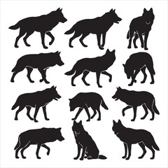 SET OF VECTOR VARIOUS WOLF SILHOUETTE