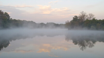 Fototapeta premium Foggy Weather and Lake View