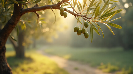 Obraz premium Green Olives on the Branch