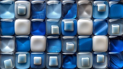 Abstract blue and white square mosaic tile texture background.