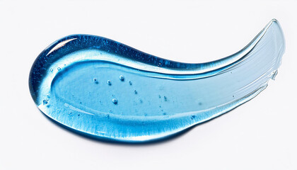 Transparent blue gel smear of hyaluronic acid on white background. Face serum. Skin care and beauty