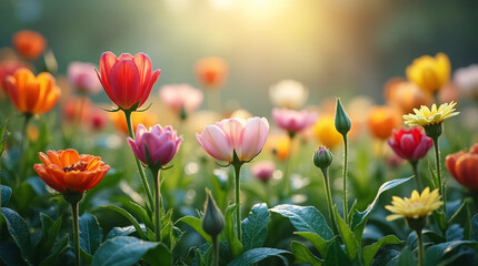 Fototapeta premium Colorful Wildflowers Blooming in the Meadow