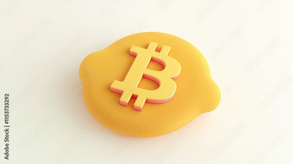 Poster a bright yellow lemon-shaped object features a bitcoin symbol, representing the fusion of cryptocurr