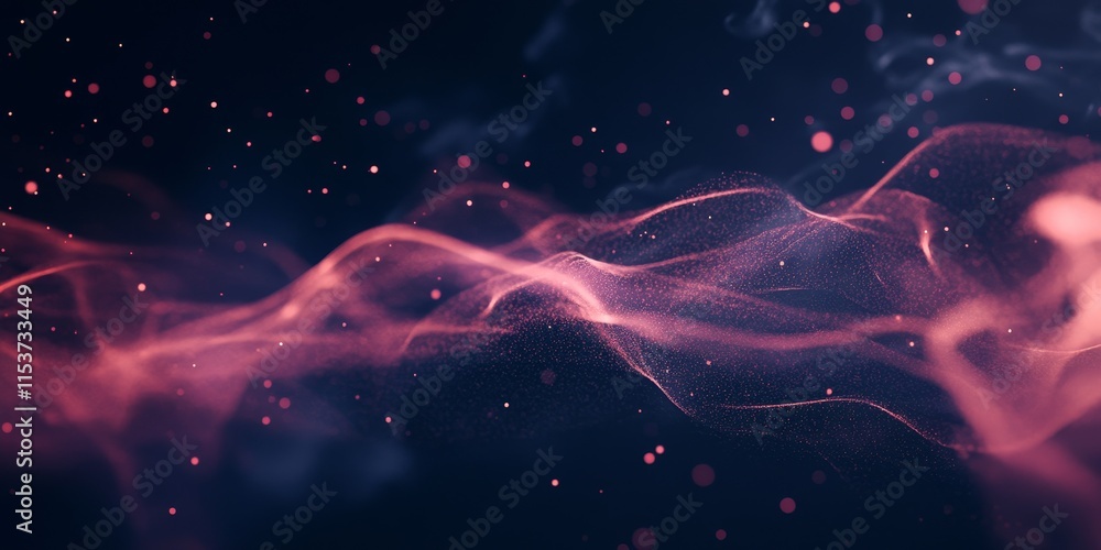 Poster black neon backdrop featuring waves and particles, complete with a designated space for text and a s