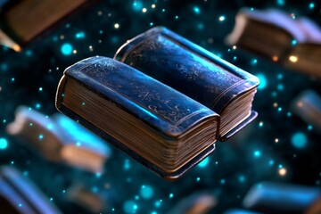 A magical library where historical artifacts like swords, books, and scrolls float mid-air, glowing with ancient runes