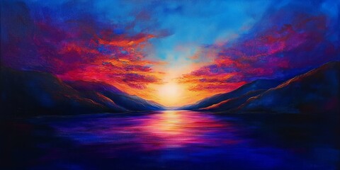 Fototapeta premium Vibrant blue violet sunset displayed in the brightest colors, showcasing the stunning beauty of a blue violet sunset that captivates and inspires with its vivid hues.