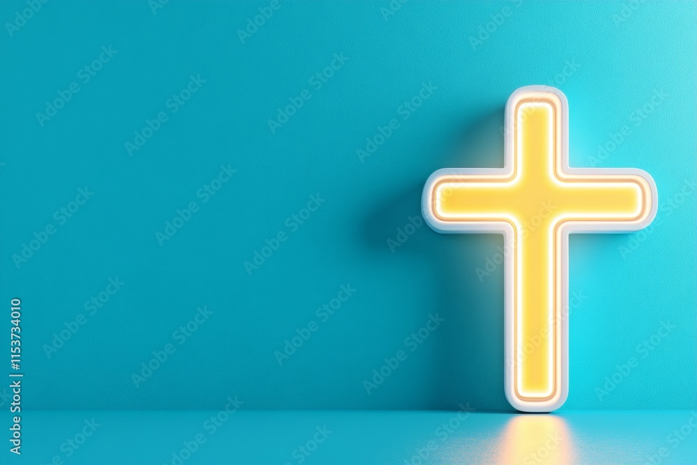 Poster a minimalist design of a healthcare cross glowing softly, set against a solid blue gradient backgrou
