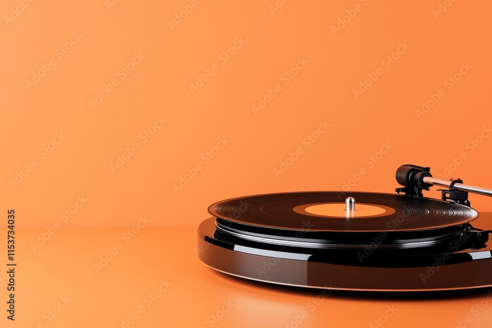 Poster a minimalist design of a vintage turntable and vinyl record with clean lines and soft shadows