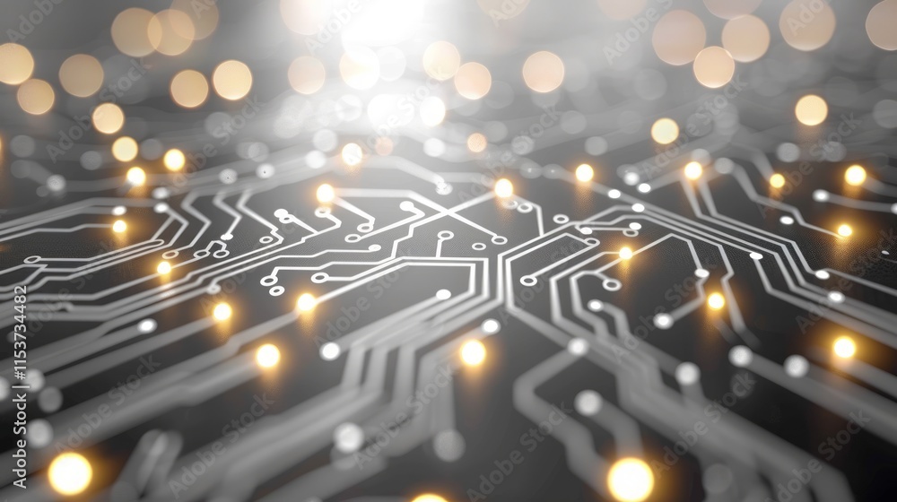 Poster abstract circuit board with glowing nodes.