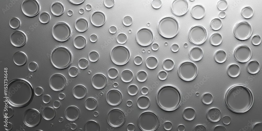 Poster small bubbles or circles create an intriguing pattern against a gray background, enhancing the visua