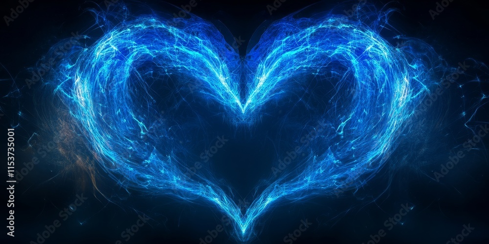 Poster abstract representation of a blue heart shape created by a luminous trail. this design emphasizes th