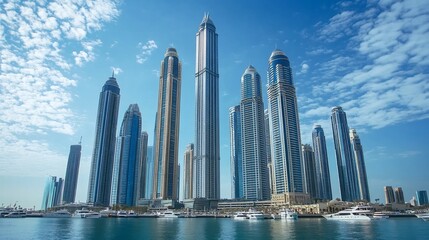 Fototapeta premium Dubai Marina Skyline:Luxury High-Rise Buildings and Yachts