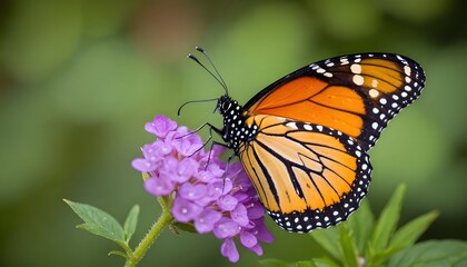 Obraz premium A close-up of a vibrant butterfly resting on a flower
