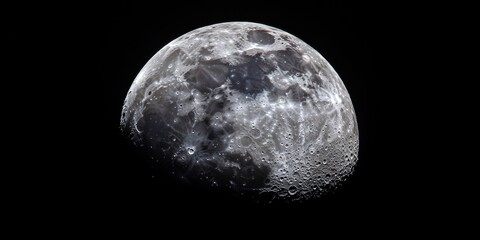 Obraz premium Detailed shot of the Moon captured at 1600mm focal length during the waning gibbous phase, showcasing its stunning features and unique surface characteristics of the Moon.