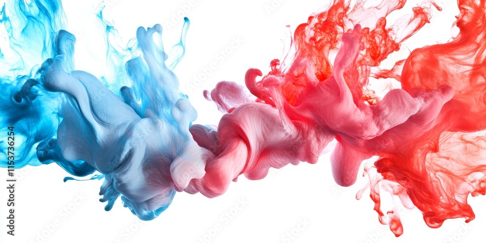 Poster dynamic flow of color liquid creates interesting and unique shapes. the red and light blue color ton