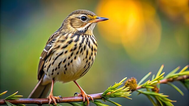 Tree Pipit Close-Up: Forest Bird on Branch Photography - Wildlife Nature Image