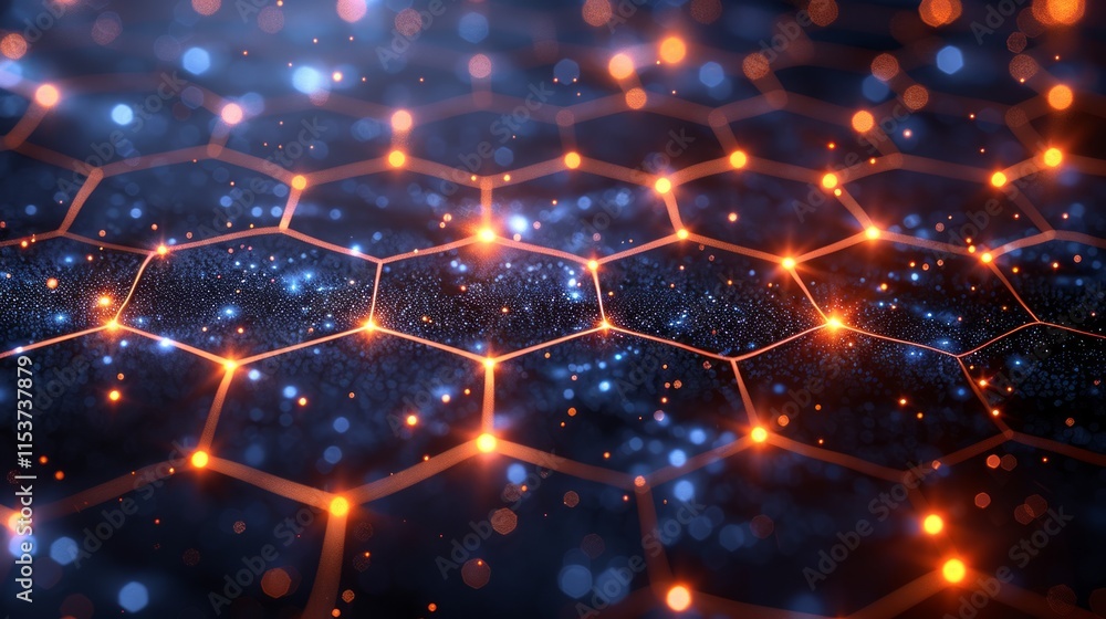 Poster abstract glowing hexagonal network.