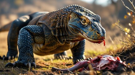 Komodo Dragon Feeding on Prey  .