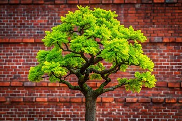 Vibrant Oak Tree Against Red Wall - Action Shot Photography