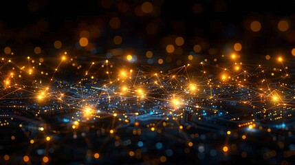Abstract glowing network connections, nodes, and lines.
