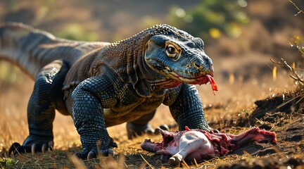 Obraz premium Komodo Dragon Feeding on Prey .