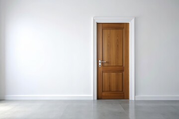 White Door Bird's Eye View - Minimalist Architecture Photography, Brown Handle, Clean White Wall