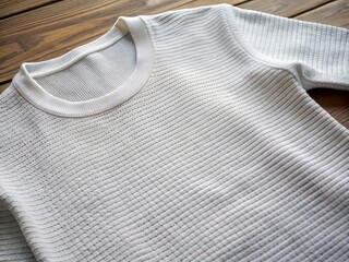 White T-Shirt, 1cm Rib Neck, Bird's Eye View: Detailed Texture & Fabric Close-Up