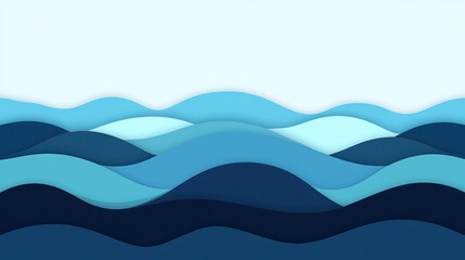 Abstract blue waves paper cut style background.