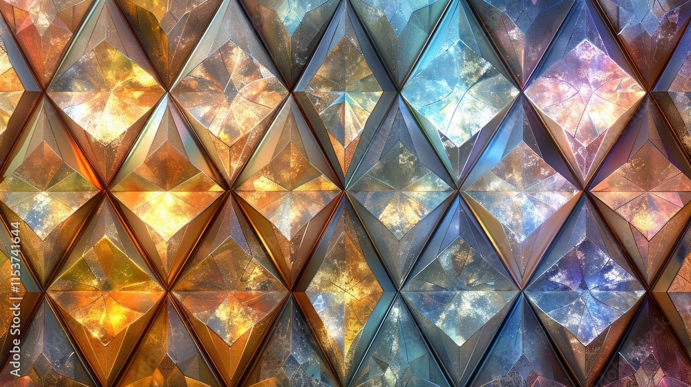 Aufkleber abstract iridescent geometric pattern of colorful triangular shapes.