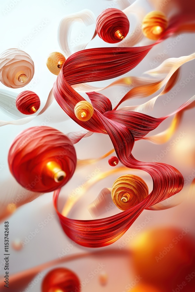 Poster snake weaving through floating red ribbons and lanterns in a dynamic design