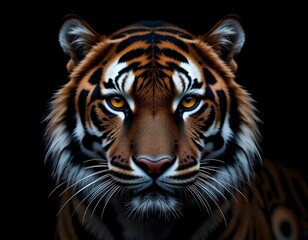 Fototapeta premium Close-up of a Majestic Tiger's Face, Against a Dark Background