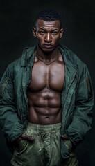 Obraz premium Confident and Powerful Black Man, A Portrait Exuding Strength and Success, Studio Photography