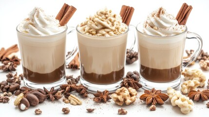 Hot Drinks with Dynamic Composition on White Background