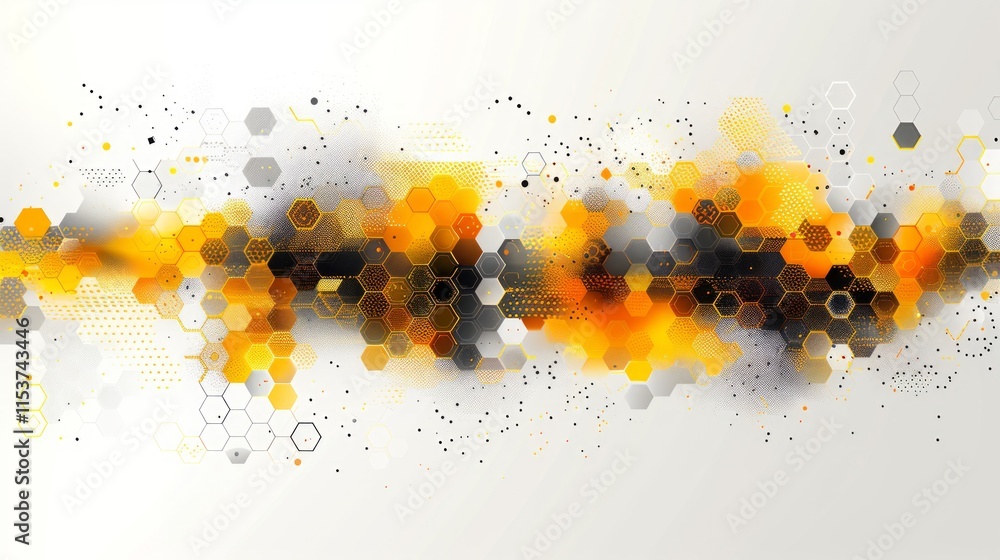 Poster abstract orange and grey hexagon pattern background.