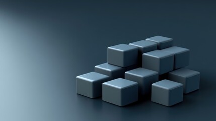 Obraz premium Abstract gray cubes stacked on dark background.