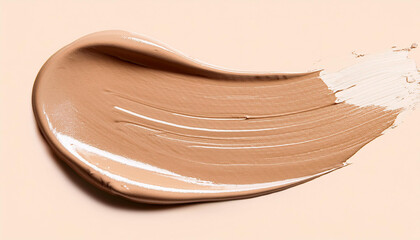 Beige foundation smudge on light background. Make-up smear. Beauty and cosmetics concept.