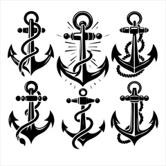 Anchors icon silhouette vector. Anchor vector art silhouette illustration.