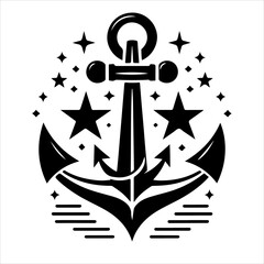 Anchors icon silhouette vector. Anchor vector art silhouette illustration.
